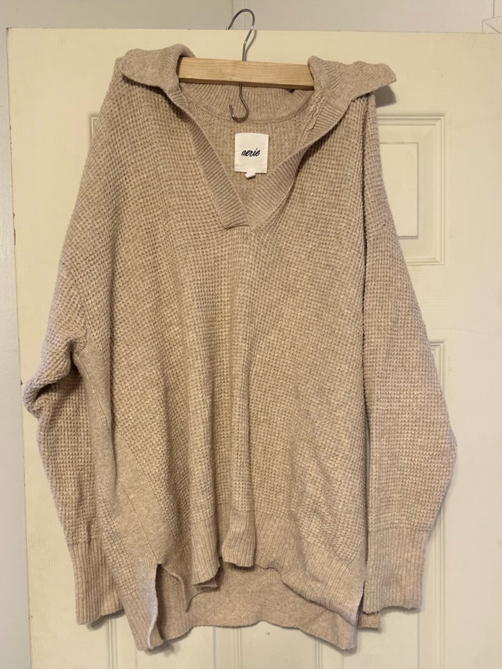 aerie oatmeal waffle-knit pullover